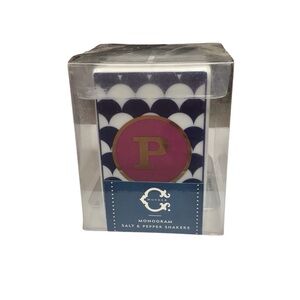NWT C. Wonder “P” Monogram Porcelain Salt & Pepper Shakers